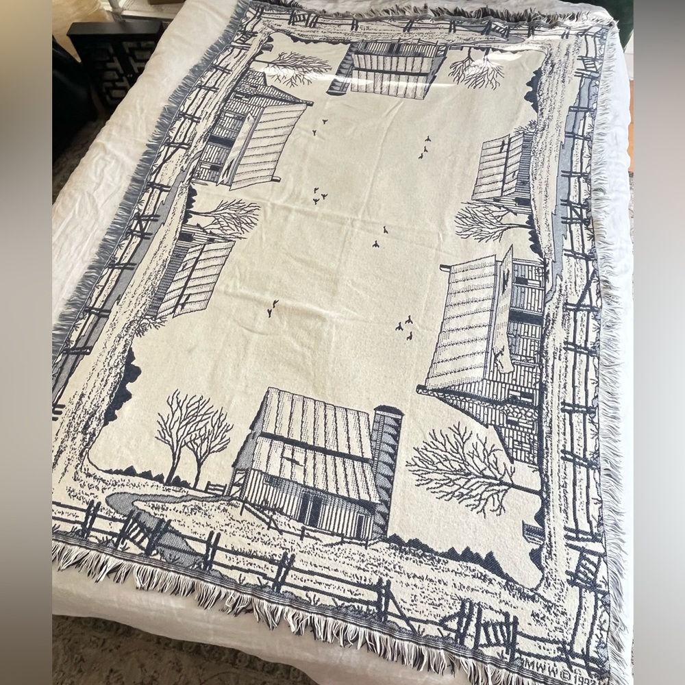 MWW 1992 Farmhouse Scene Tapestry Throw Blanket, 48” x 72”